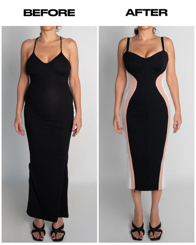 Seamed Lushy Pencil Dress - Contour Black/Rose/White