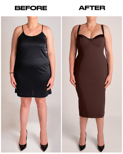 Seamed Lushy Pencil Dress - Espresso Shine