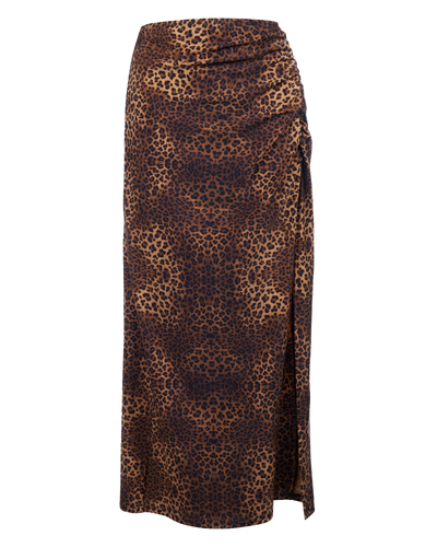 Outline image showing Ruched Midi Skirty Side Slit Shapewear Cover-Up - Spotted Leopard