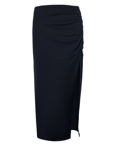 Outline image showing Ruched Midi Skirty Side Slit Sculpting Shapewear Cover-Up - Black