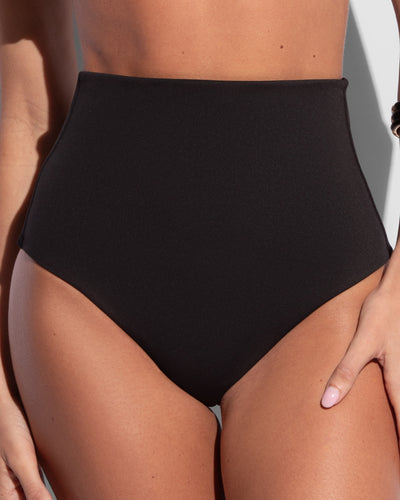 Close up image of Smoothing Kini Bottom - Black tummy control bikini bottom front view