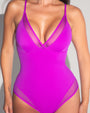 Meshy Low-Cut One Piece with Built-in Shapewear - Orchid close up front
