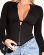 Long Sleeve Corsety Sculpting Shapewear Top - Black close up