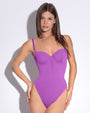 Model wears Brazilian Bombshell - Wisteria Underwire Shapewear Swimsuit full front view