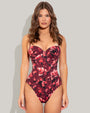 Model wears Lushy Underwire Sculpting Shapewear Swimsuit - Cranberry Floral front view