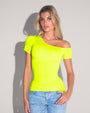 Model wears Shapey Short Sleeve One Shoulder Shapewear Top - Acid front view