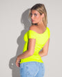 Model wears Shapey Short Sleeve One Shoulder Shapewear Top - Acid side view