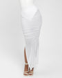 Ruched Sheer Side Slit Maxi Skirty - White front view close up