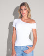 Model wears Shapey Short Sleeve One Shoulder Shapewear Top - White front view