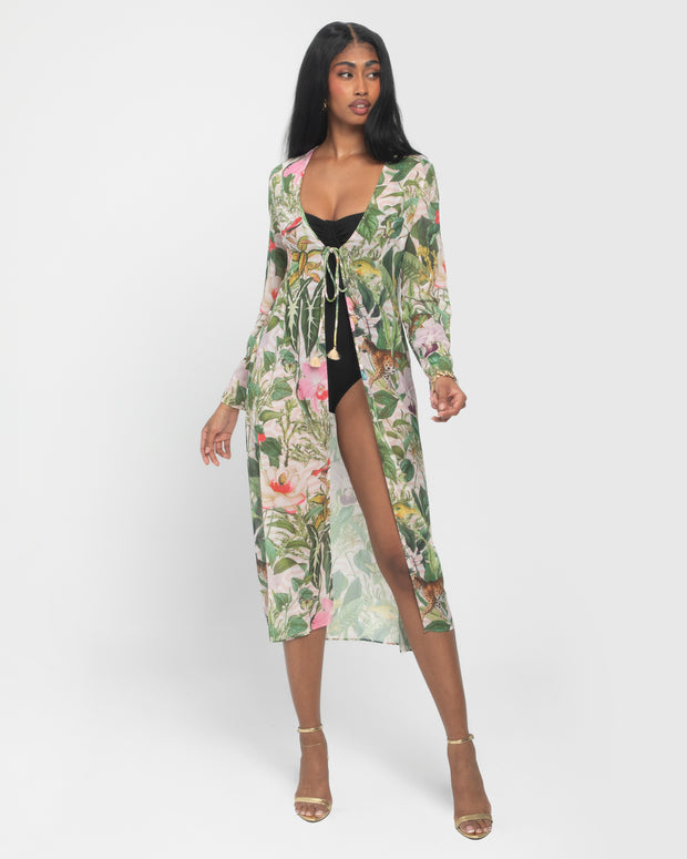 Model wears Sweetie Sweetheart Neckline Shapewear Swimsuit - Black and a cover up