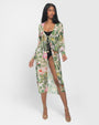 Model wears Sweetie Sweetheart Neckline Shapewear Swimsuit - Black and a cover up