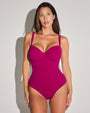 Model wears Lushy Underwire Sculpting Shapewear Swimsuit - Berry front view