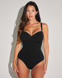 Model wears Lushy Underwire Sculpting Shapewear Swimsuit - Black