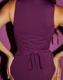 Model is in Sleeveless Surfy One Piece Shapewear Swimsuit - Aubergine back view