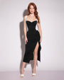 Model wears Ruched Midi Skirty Side Slit Sculpting Shapewear Cover-Up - Black and sweetie black/white