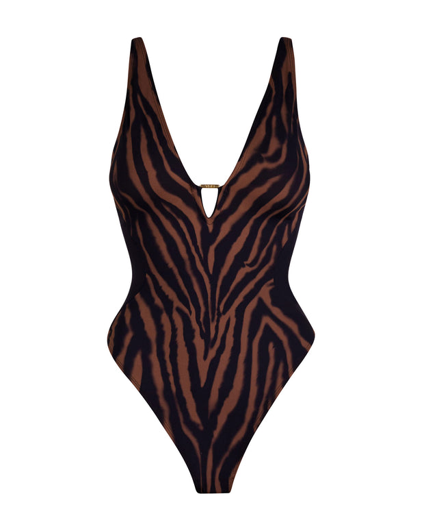 Hi Cut Plungey Triangle - Contour Mocha Zebra/Black