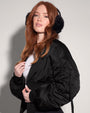 Model is in Corsety Bomber Zipper Front Waist Shaping Jacket - Black sleeve close up