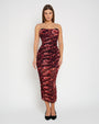 Model wears Sweetie Mesh Column Midi Shapewear Dress - Cranberry Floral front view