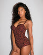 Model is in Lushy Hipster Full Coverage Shapewear Swimsuit - Modern Leopard side view