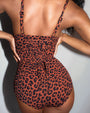 Model is in Lushy Hipster Full Coverage Shapewear Swimsuit - Modern Leopard back view close up