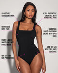 Diagram of Squarey - Black tummy control swimsuit shaping panels