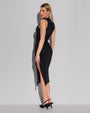 Model wears Sleeveless Surfy Pencil Midi Shapewear Dress - Black side view