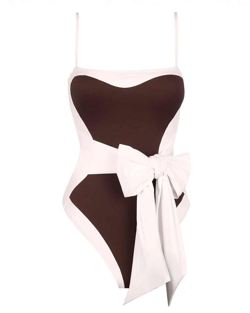 Outline image of Sashy - Frame Espresso/Ivory tummy control swimsuit