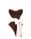 Outline image of Sashy - Frame Espresso/Ivory tummy control swimsuit