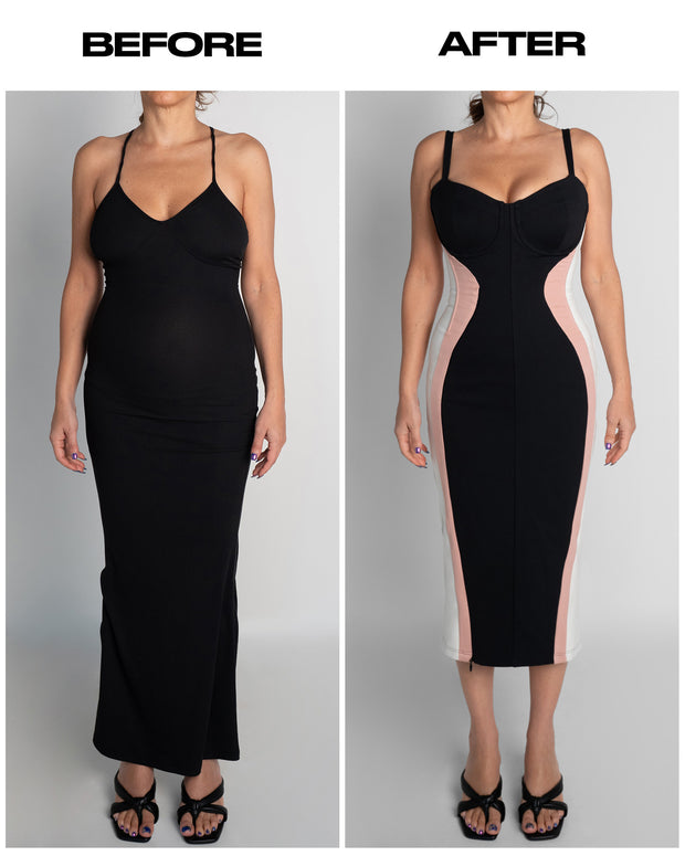 Seamed Lushy Pencil Dress - Contour Black/Rose/White