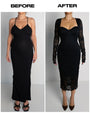 Before and after of Seamed Lushy Long Sleeve Midi Dress - Lace Black
