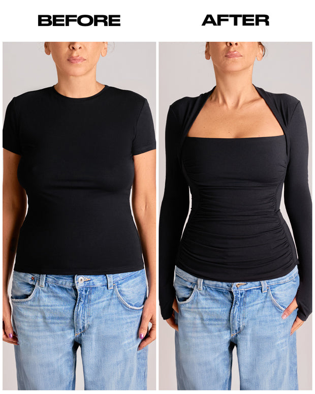 Shapey Ruched Long Sleeve Top - Black
