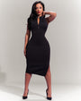 Model wears Sleeveless Surfy Pencil Midi Shapewear Dress - Black full front view