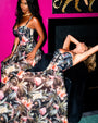 Two Models posing in Bombshell Maxi Shapewear Dress - Midnight Peony