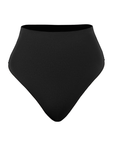Front view of Brazilian Smoothing Kini Bottom - Black paired with Lifty Tie Back Bikini Top - Black/White