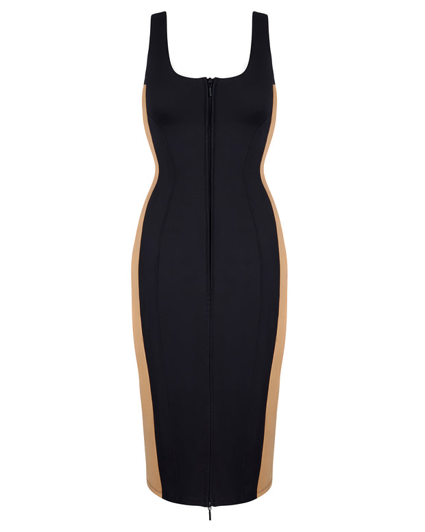 Outline image showing Corsety Scoop Neck Pencil Shapewear Dress in Contour Black/Sand 