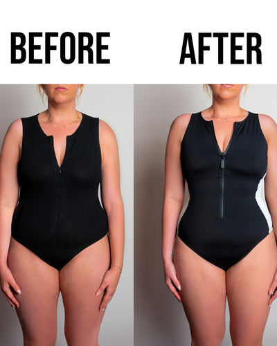 Before and after of Brazilian Crewy - Contour Rib Black/Tawny on model