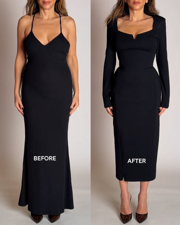 Before and after of Notchy Long Sleeve Dress - Black