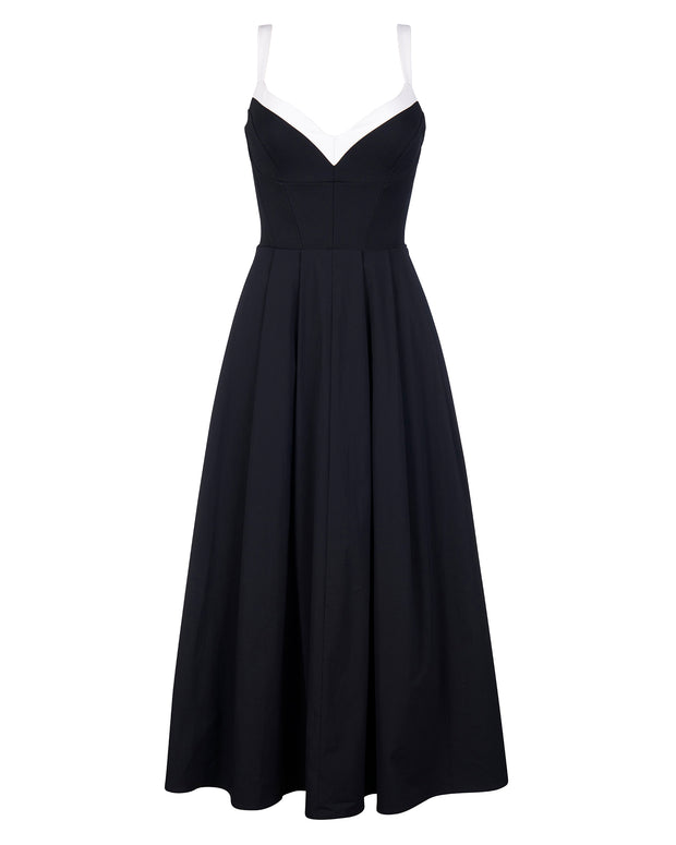 Outline image showing Poplin Fit & Flare Midi Shapewear Dress - Black/Ivory