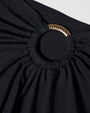 Close up image of the gold hardware and material on Ringy Mini Skirty - Black
