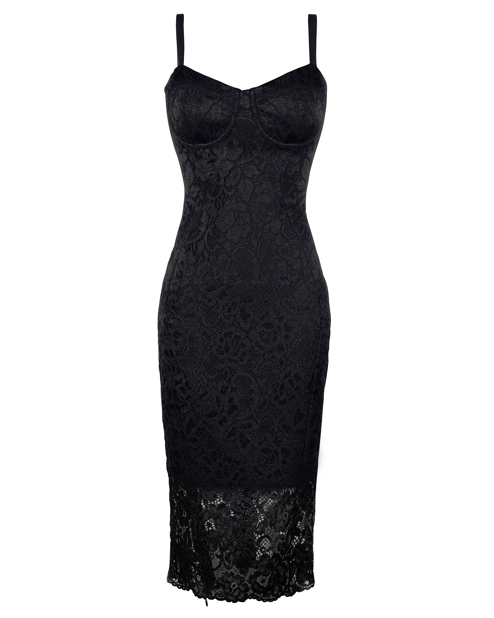 Outline image showing Seamed Lushy Pencil Midi Shapewear Dress - Lace Black