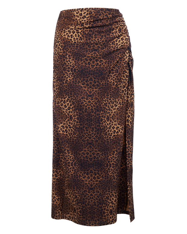 Outline image showing Ruched Midi Skirty Side Slit Shapewear Cover-Up - Spotted Leopard