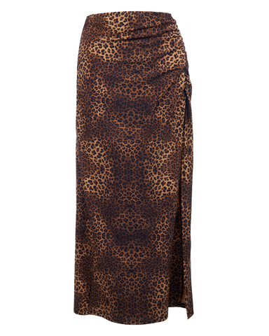 Outline image showing Ruched Midi Skirty Side Slit Shapewear Cover-Up - Spotted Leopard