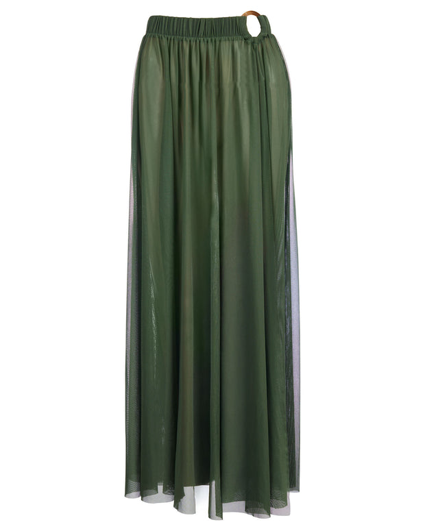 Outline image showing Ringy Sheer Slit Skirty - Martini Olive Cover Up Midi Skirt