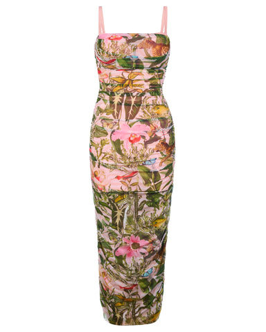 Model wears Sweetie Mesh Column Midi Shapewear Dress - Floral Ambrosia back view