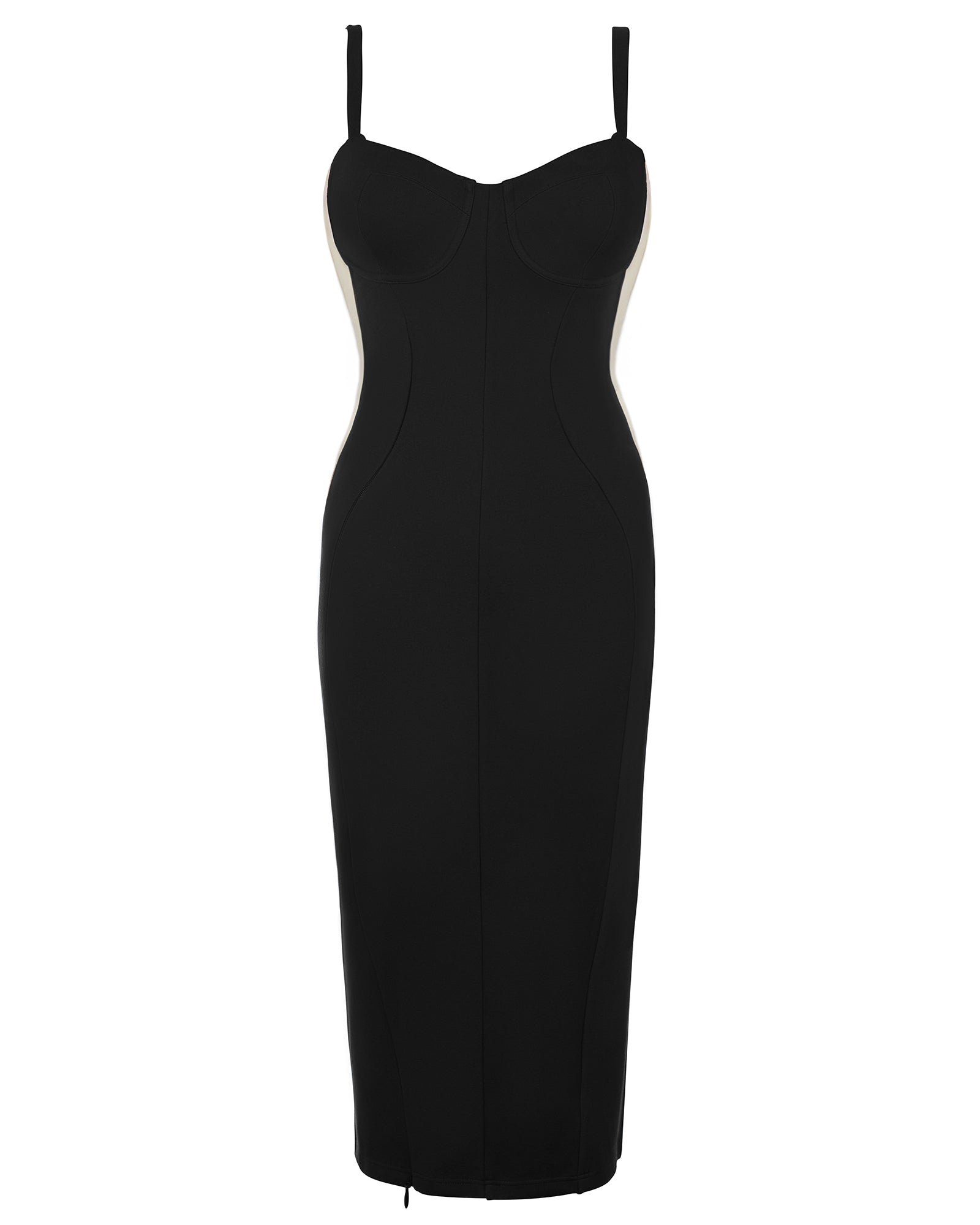 Outline image showing Seamed Lushy Pencil Midi Shapewear Dress - Contour Black/Oat