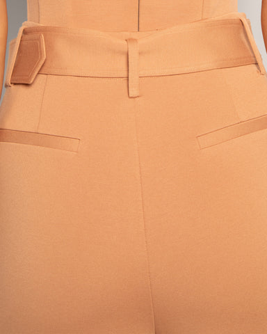 Belted Wide Leg Ponte Pant - Camel