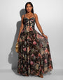 Model wears Bombshell Maxi Shapewear Dress - Midnight Peony front view