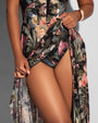 Model wears Bombshell Maxi Shapewear Dress - Midnight Peony close up