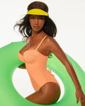 Model is posing in Bombshell Sculpting Bra-Sized Tummy Control Shapewear Swimsuit - Papaya