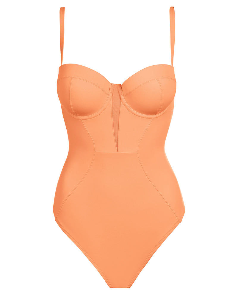 Outline image showing Bombshell Sculpting Bra-Sized Tummy Control Shapewear Swimsuit - Papaya